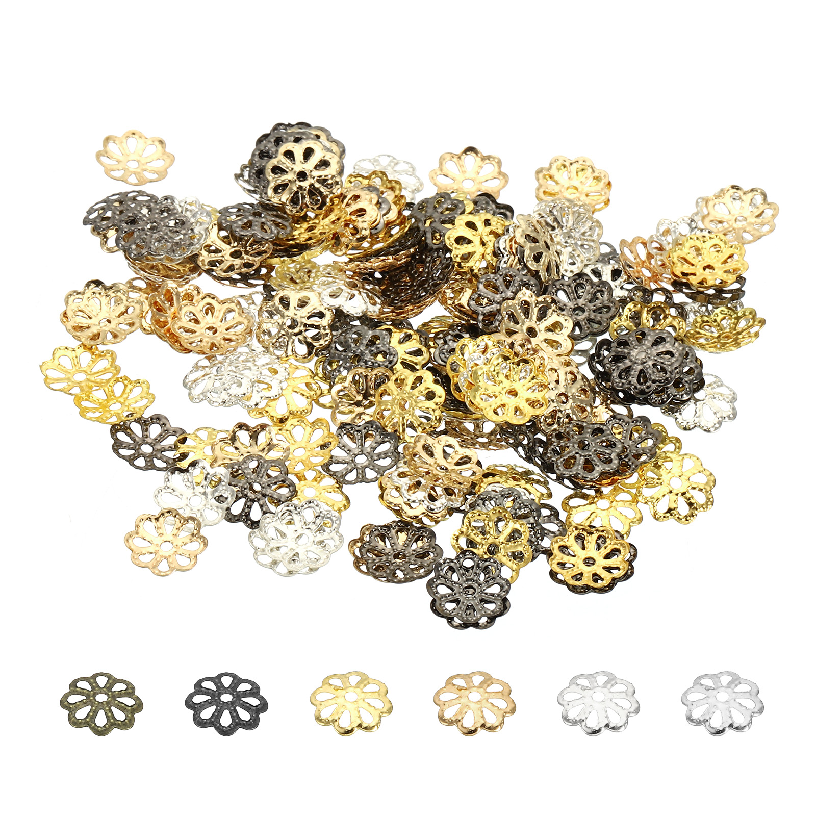 Uxcell Flower Bead Caps, 200Pcs 7x1mm Hollow Metal Spacer Bead End Caps Multicolored